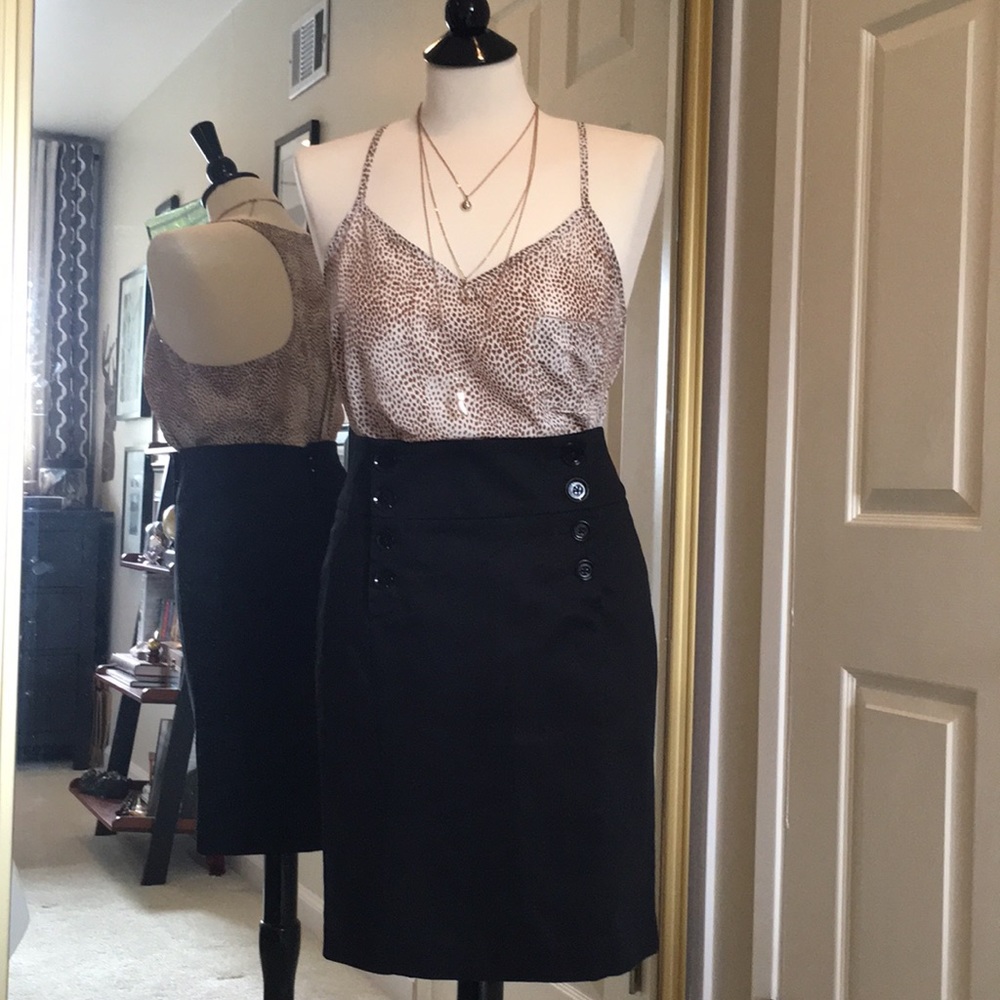 Black High-waisted Pencil Skirt with Button detail